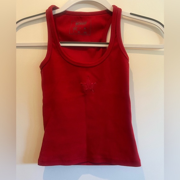 Revice- XS Red Ribbed Tank Top with Subtle Embroidered Motif - Picture 3 of 5